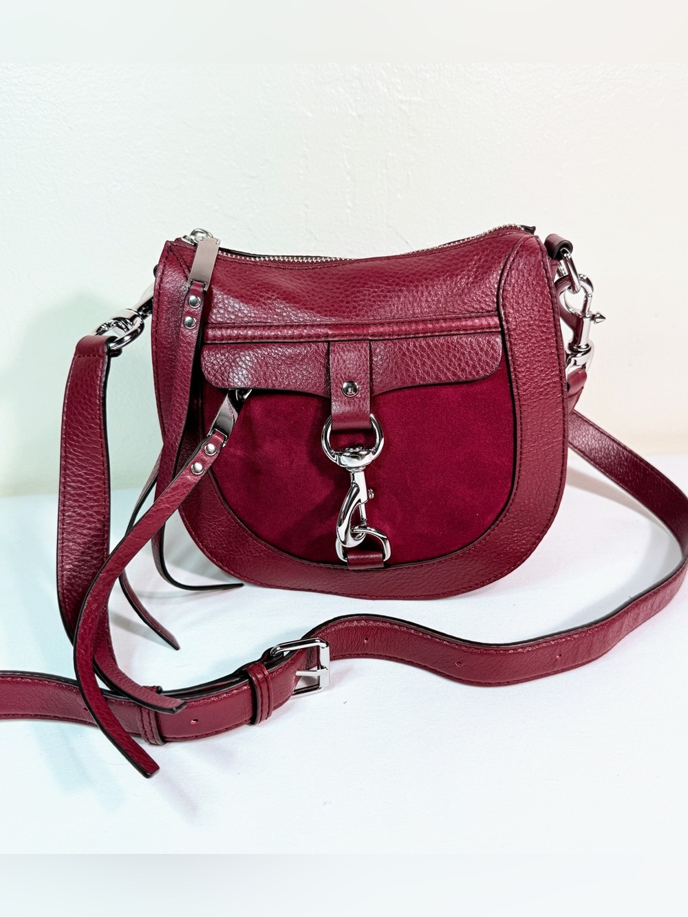 Rebecca Minkoff Burgundy Leather Suede Crossbody Saddle Bag w/ Dust Bag